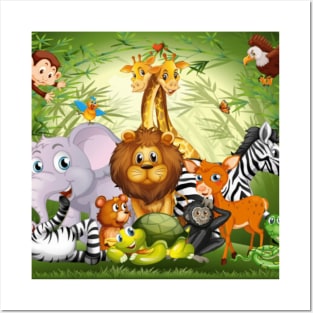 Animals in jungle pattern Posters and Art